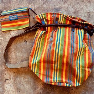 Vintage Rainbow Striped Anna Brown Milano Canvas Beach Tote Bag